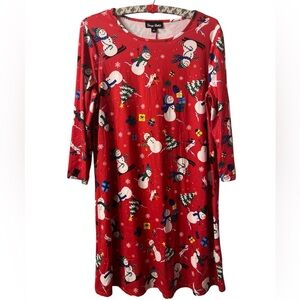 Dress Works Red Festive Snowman Half Sleeve Midi Dress Women’s Size Medium